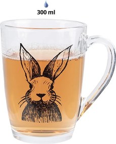 Sklenený hrnček na čaj s králikom Rabbit Cartoon - 11 * 8 * 11 cm / 300 ml