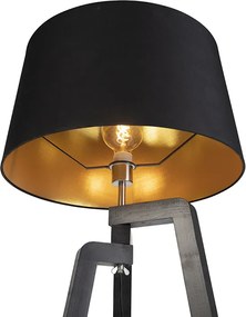 Trojnohá stojaca lampa s tienidlom z bavlny čierna so zlatom 50 cm - Puros