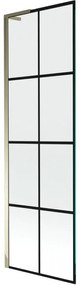 Mexen Next L, 1-krídlová vaňová zástena 60 x 150 cm, 6mm číre sklo-čierny vzor, zlatý lesklý profil, 895-060-000-03-77-50