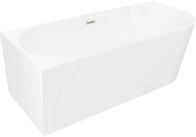 Mexen Silo, rohová voľne stojaca ryhovaná vaňa, ľavá, 170 x 80 cm, biela lesklá, oceľový prepad, 52891708000L-97