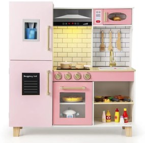 Detská kuchynka s výrobníkom zmrzliny a odsávačom kapucne a tabuľou Hracia kuchynka Drevená kuchynka Ružová