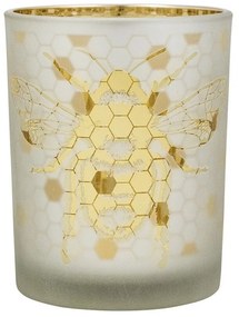 Zlatý sklenený svietnik s včielkou na pláste Hoone vel.S - Ø 10*12cm