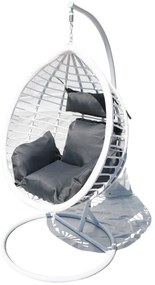 Závesné kreslo 04 biele so sivou poduškou