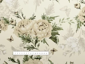 Biante Bavlnený behúň na stôl Sandra SA-473 Pivonky s motýlikmi na vanilkovom 45x180 cm