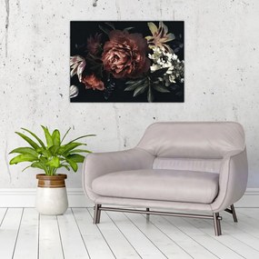 Sklenený obraz - Temné kvety (70x50 cm)
