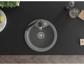 Mexen Diego, 1-komorový granitový drez 488x488x167 mm a drezová batéria Savita, šedá, 6512-71-672601-70