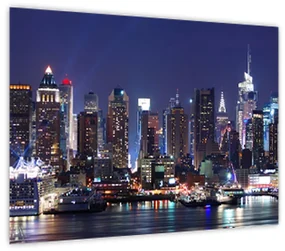 Sklenený obraz - Osvetlené New Yorské mrakodrapy (70x50 cm)