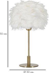 Biela/v zlatej farbe stolová lampa (výška 50 cm) Ball Feather – Mauro Ferretti