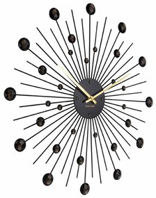 Nástenné hodiny Sunburst veľké čierne krištály ∅ 50 cm