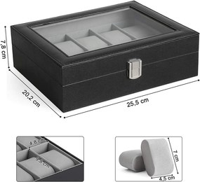 Box na hodinky Watch1, 25,5x7,8x20,2 cm, čierna/sivá