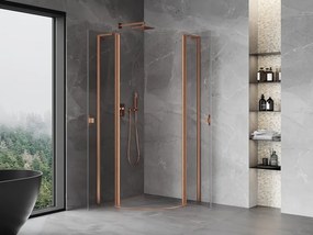 Mexen Mist L, štvrťkruhový sprchový kút s 2-krídlovými dverami, 80 x 80 cm, 8mm číre sklo, medený profil, 8A32L-080-080-65-00