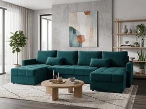 AKCE Rozkladacia sedacia súprava do U VENORIA 285x146 cm, petrolejová + 2 vankúšiky ZADARMO II. akosť