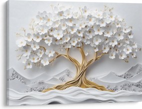 Obraz – 3D elegantný strom života plný kvetov (70x50 cm)