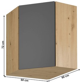 Horná rohová kuchynská skrinka G60N Langari (dub artisan + sivá matná). Vlastná spoľahlivá doprava až k Vám domov. 1016903
