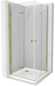 Mexen Lima Duo sprchová kabína, skladacie dvere 90 x 90 cm, transparentnéné, zlatá + závesný bidet Flat