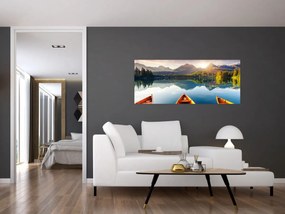 Obraz - Jazero s loďkami (120x50 cm)