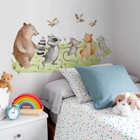 Gario Detská nálepka na stenu Forest team - hrajúce sa zvieratká na lúke Rozmery: 120 x 65 cm