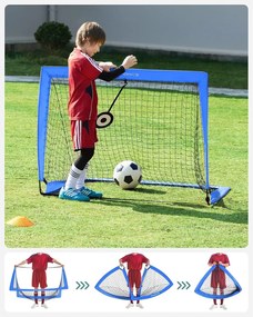 Sada 2 futbalových bránok, prenosné futbalové siete s terčmi, modrá farba