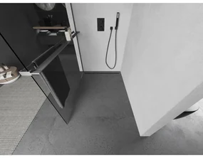 Mexen Kioto+, sprchová zástena Walk-In s poličkou a vešiakom 105 x 200 cm, 8mm číre sklo, grafitový profil, 800-105-121-95-00