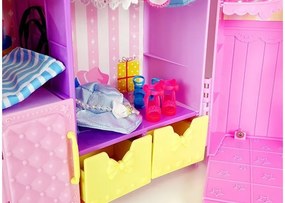 LEAN Toys Šatník so svetlom a zrkadlom, bábika 26 cm, sada oblečenia a doplnky