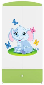 Detská skriňa Babydreams 90 cm slon s motýlikmi zelená