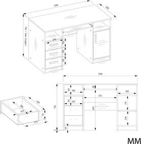 Psací stůl DELTA 120 cm antracitový/bílý