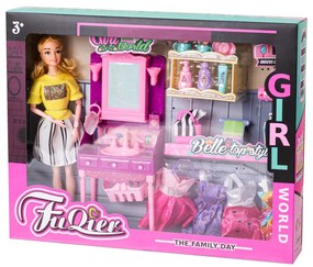 KIK Bábika Fashionista s toaletným stolíkom a oblečením na prezliekanie