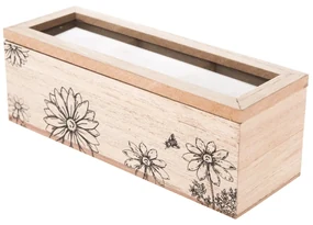 Drevený box na čajové vrecká Meadow flowers hnedá, 23 x 8 x 8 cm