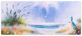 Obraz - Romantická pláž, olejomaľba (120x50 cm)
