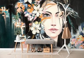 Samolepiaca tapeta maľba dievčaťa s kvetinami