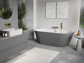 Mexen Oris, voľne stojaca ryhovaná vaňa 150 x 75 cm, biela-šedá, zlatý matný prepad, 52871507562-55