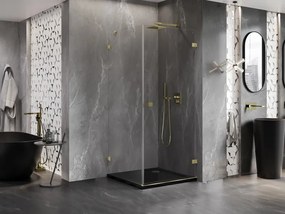 Mexen Lunar-B, pravostranný výklopný sprchový kút 90 x 90 cm, 8mm číre sklo, zlatý profil, 832-090-090-50-00-P