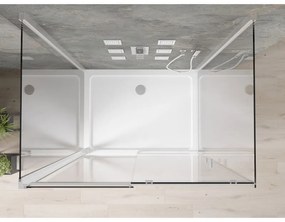 Mexen Omega, 3-stenový sprchovací kút s posuvnými dverami 130 (dvere) x 80 (stena) x 190 cm, 8mm číre sklo, chrómový profil + biela sprchová vanička SLIM, 825-130-080-01-00-3S-4010