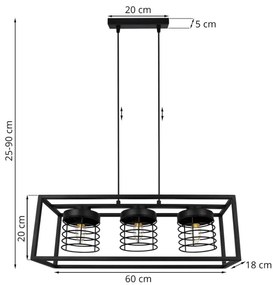 Závesné svietidlo Rasti cage, 3x čierne drôtené tienidlo v kovovom ráme