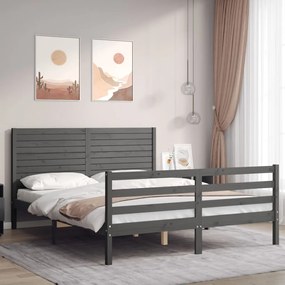 Posteľný rám s čelom sivý 5FT King Size masívne drevo 3195033