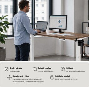 Elektrický stôl s nastaviteľnou výškou ergonomický biely/orech,1600x800 mm: ARIA