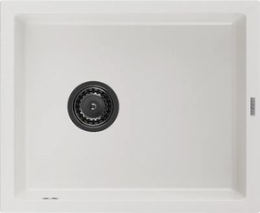 Mexen Pedro, granitový drez 560x460x200 mm, 1-komorový, biela s čiernym sifónom, 6508561000-20-B