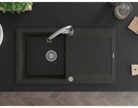 Mexen Leo, 1-komorový granitový drez 900x500x190 mm a drezová batéria Elia, čierna-zlatá metalíza, 6501-75-670101-00