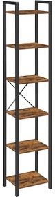 Regál so 6 policami, polica na knihy, 30 x 40 x 187,5 cm, rustikálny hnedý a čierny