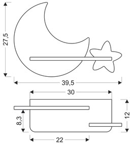 Candellux MOON Nástenné svietidlo 5W LED IQ KIDS WITH CABLE, SWITCH AND PLUG GOLDEN+GRAY 21-84460