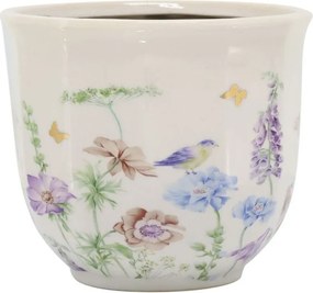 Krémový antik keramický kvetináč s kvetmi Papillon Blossom - Ø 14*12 cm