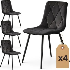 Sada štyroch jedálenských stoličiek MILO zamatové, čierne / čierne nohy (4 ks)
