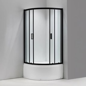 BPS-koupelny Štvrťkruhový sprchový kút MAJA BL 90x90 cm, čierna/transparent v sete s hlbokou sprchovou vaničkou