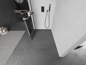 Mexen Kioto+ L, sprchová zástena Walk-In s poličkou a vešiakom 80 x 200 cm, 8mm číre sklo čierny vzor, grafitový profil, 800-080-123-95-77