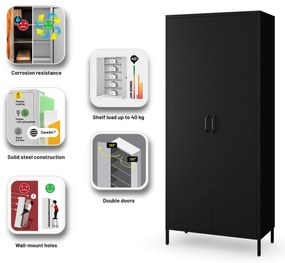 Čierna šatníková skriňa FLAVIO Modern 800 x 1850 x 450 mm