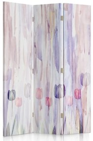 Ozdobný paraván, Malované květiny v pastelových barvách - 110x170 cm, trojdielny, klasický paraván