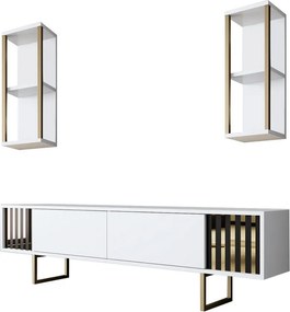 TV stolík s policami Biela a zlatá línia