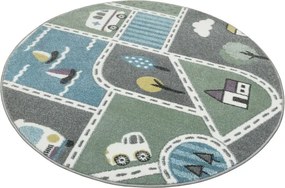 Detský koberec C262A Ulice svetlosivý / zelený / tyrkysový kruh