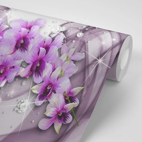 Samolepiaca tapeta fialové kvety na abstraktnom pozadí - 450x300