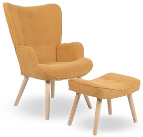 Kreslo ušiak CORDU + taburet — masív, manšestr, prírodná / medová